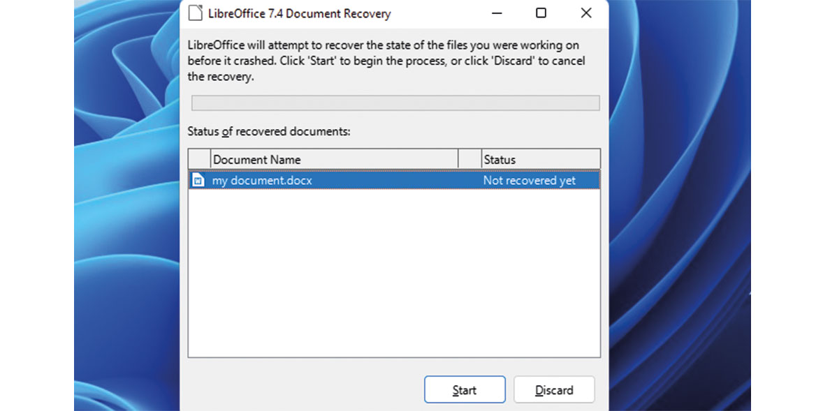 LibreOffice recover document page