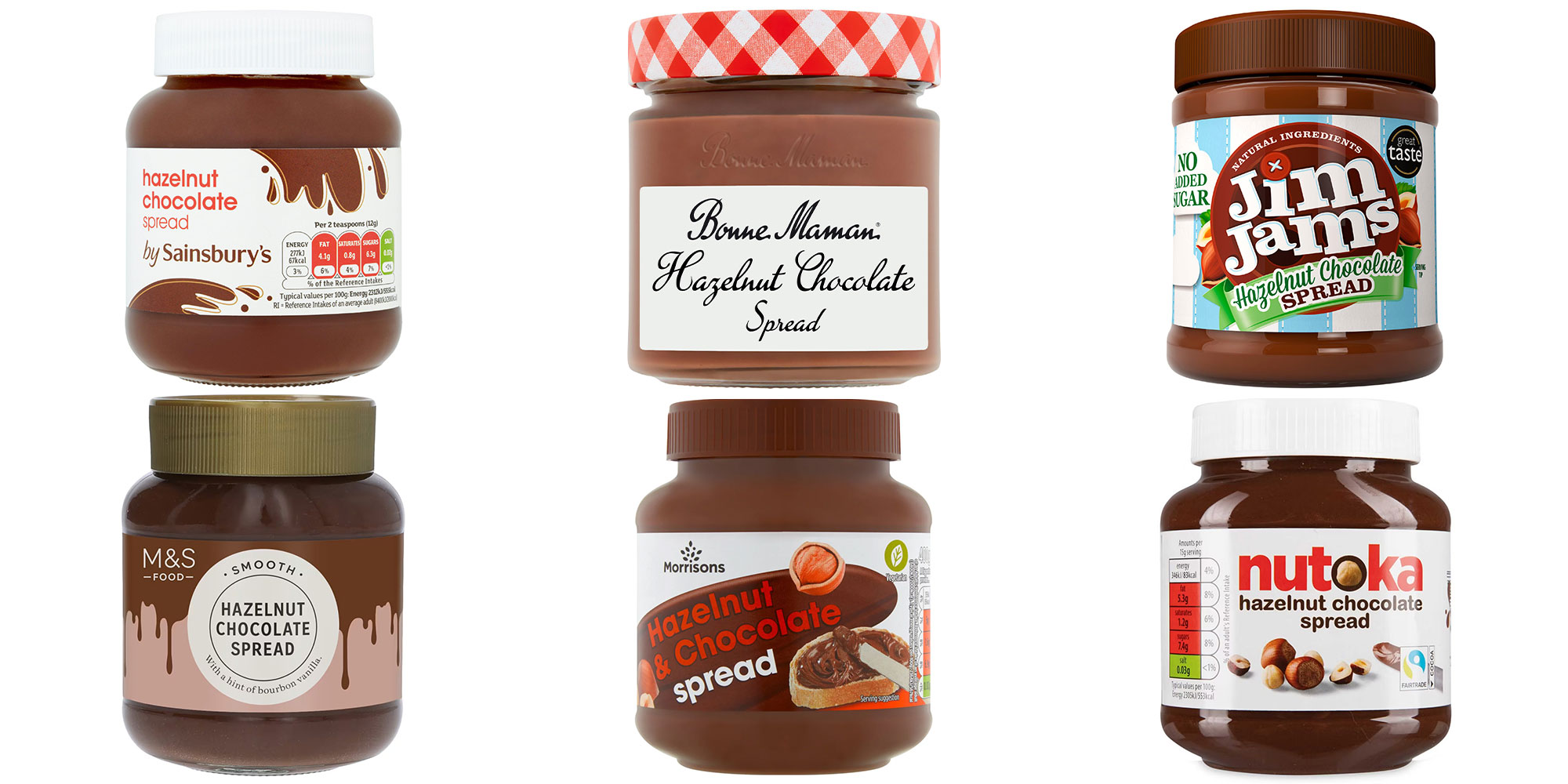 Six chocolate hazelnut spreads: Sainsbury's, Bonne Maman, Jim Jams, M&S, Morrisons, Aldi