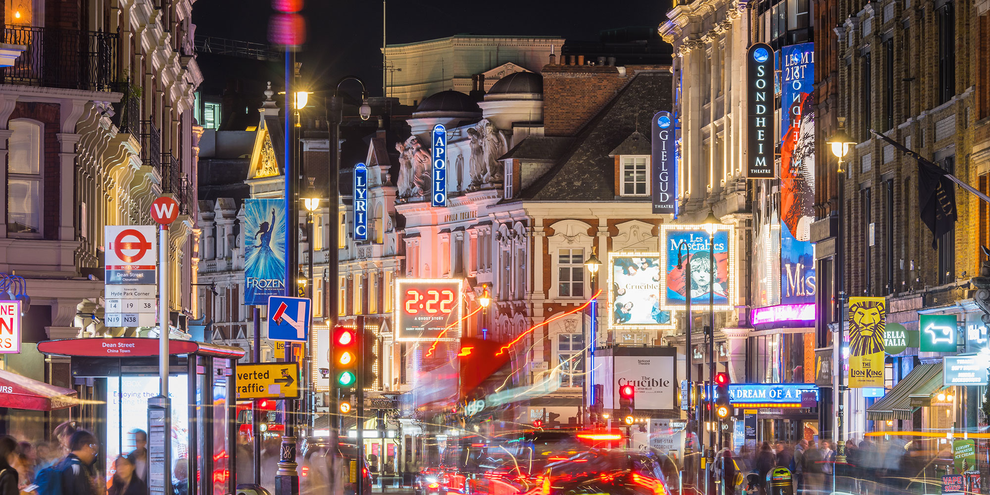 Image of London's West End theatres and box offices at night