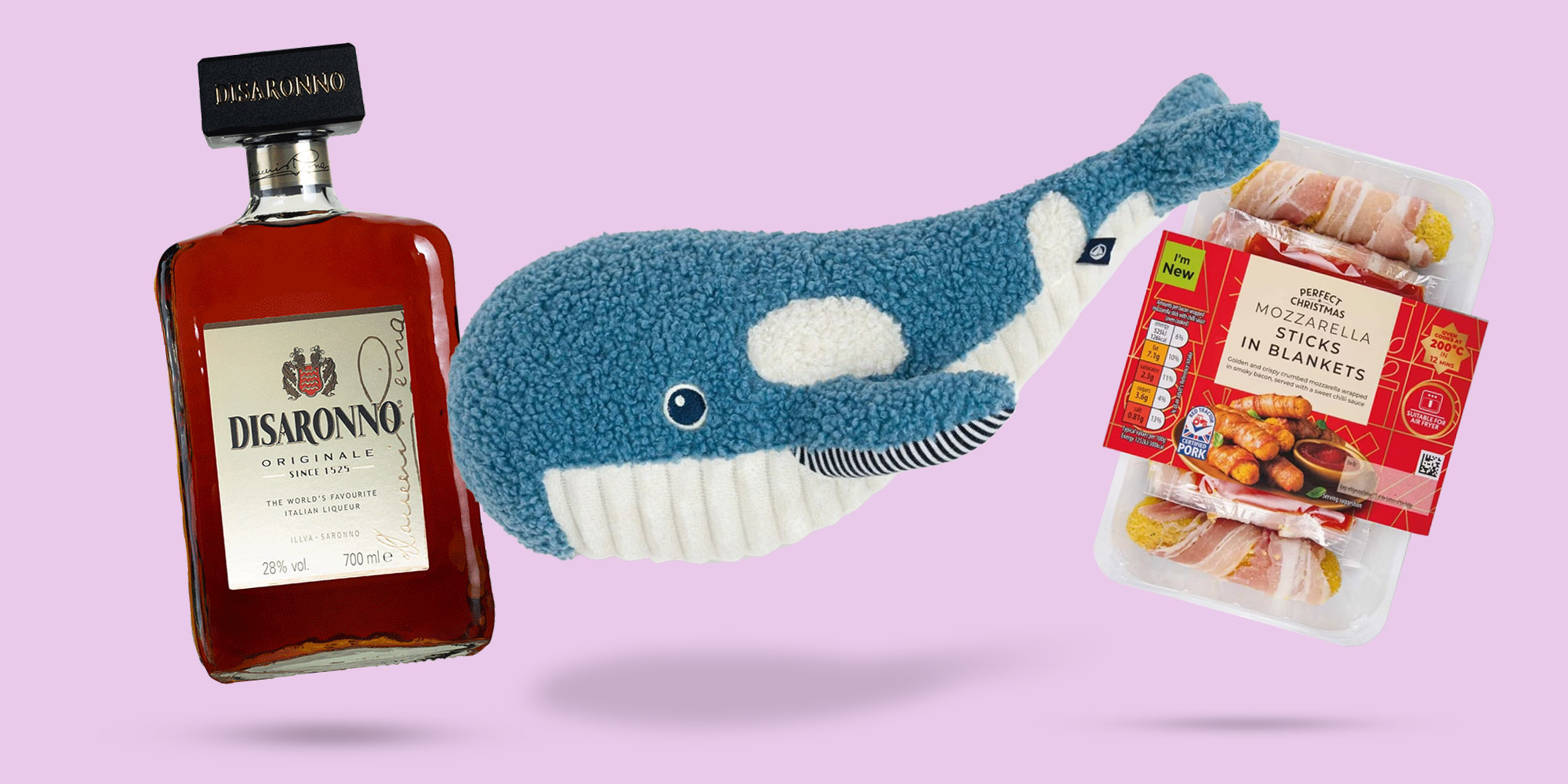 Recalled products composite - the recalled amoretto, Petit Bateau Whale and mozzarella sticks in blankets