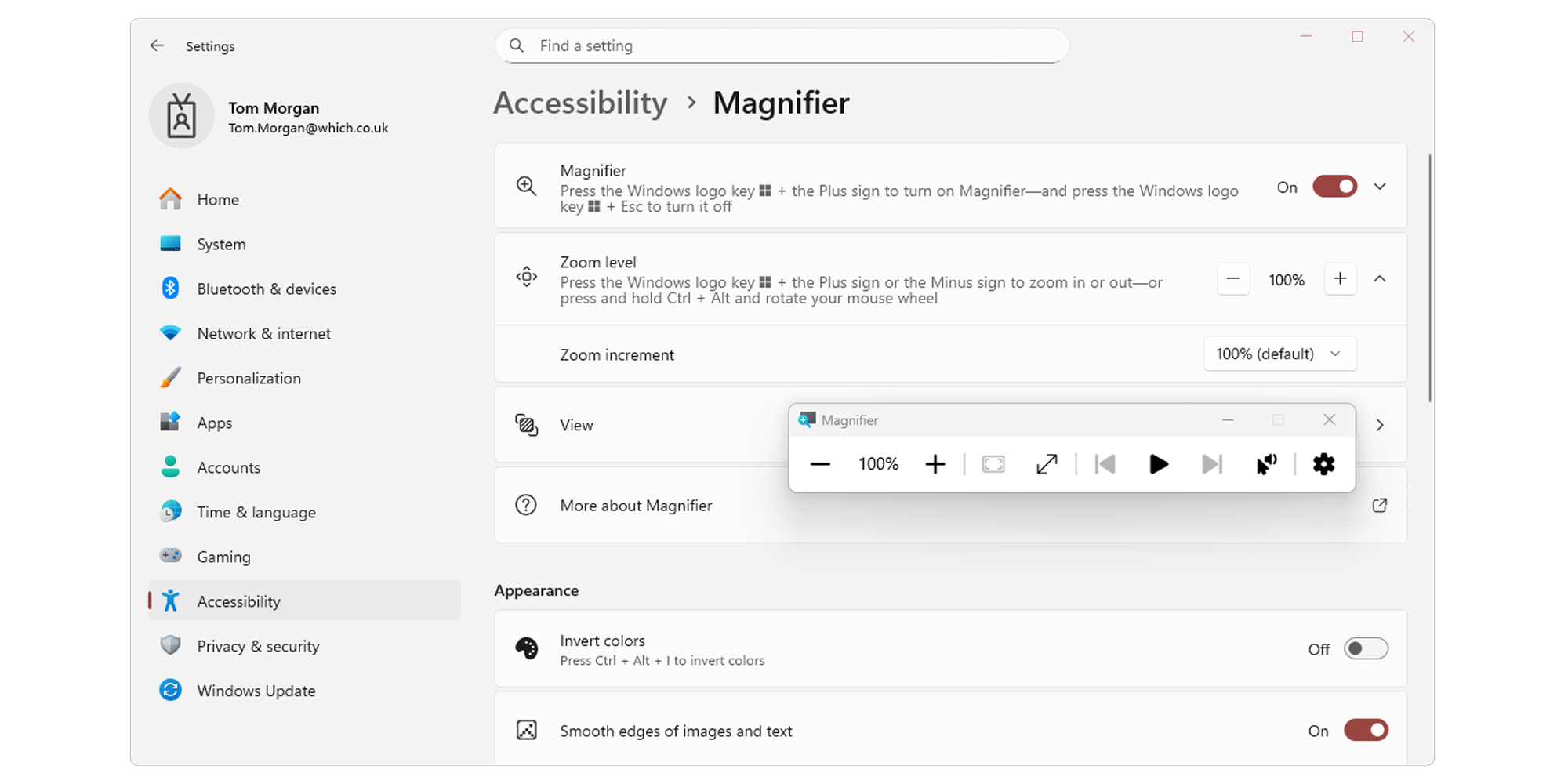Magnifier on Windows 11