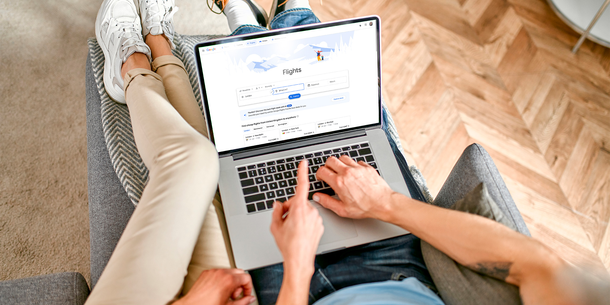 Google Flights tool on a laptop