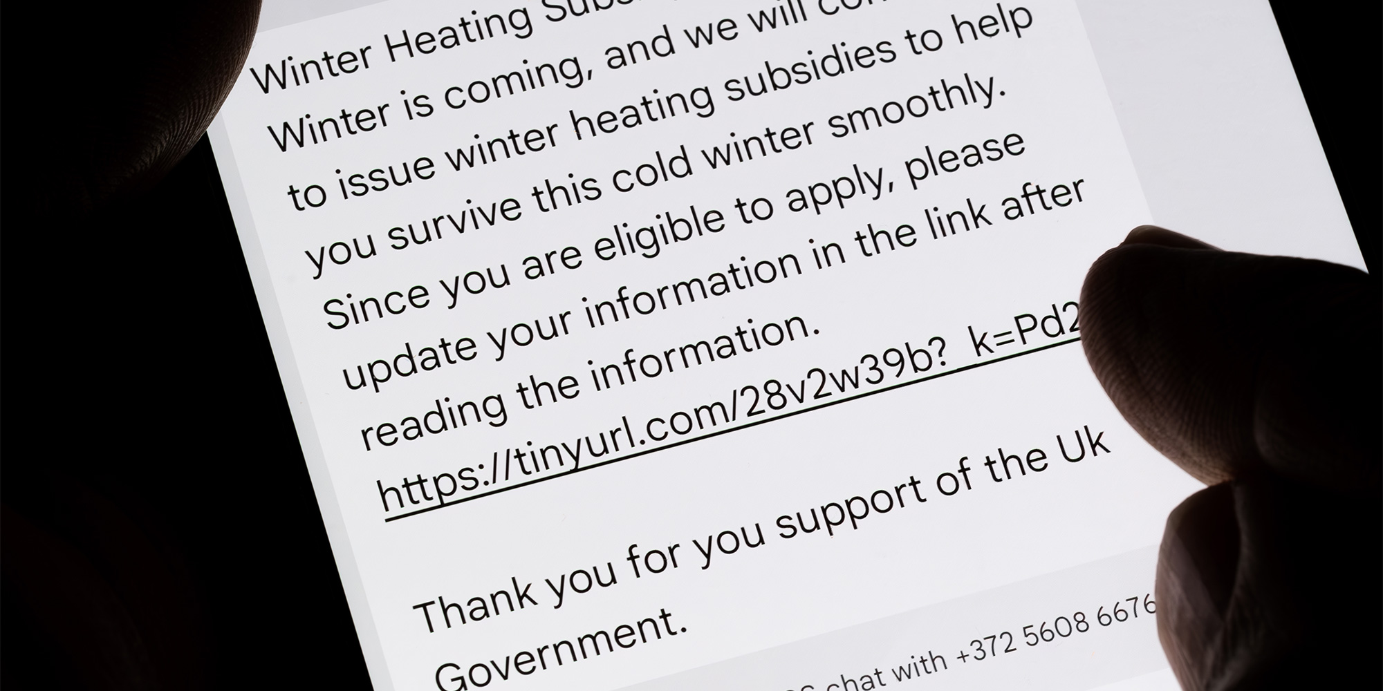 A scam text message impersonating the government