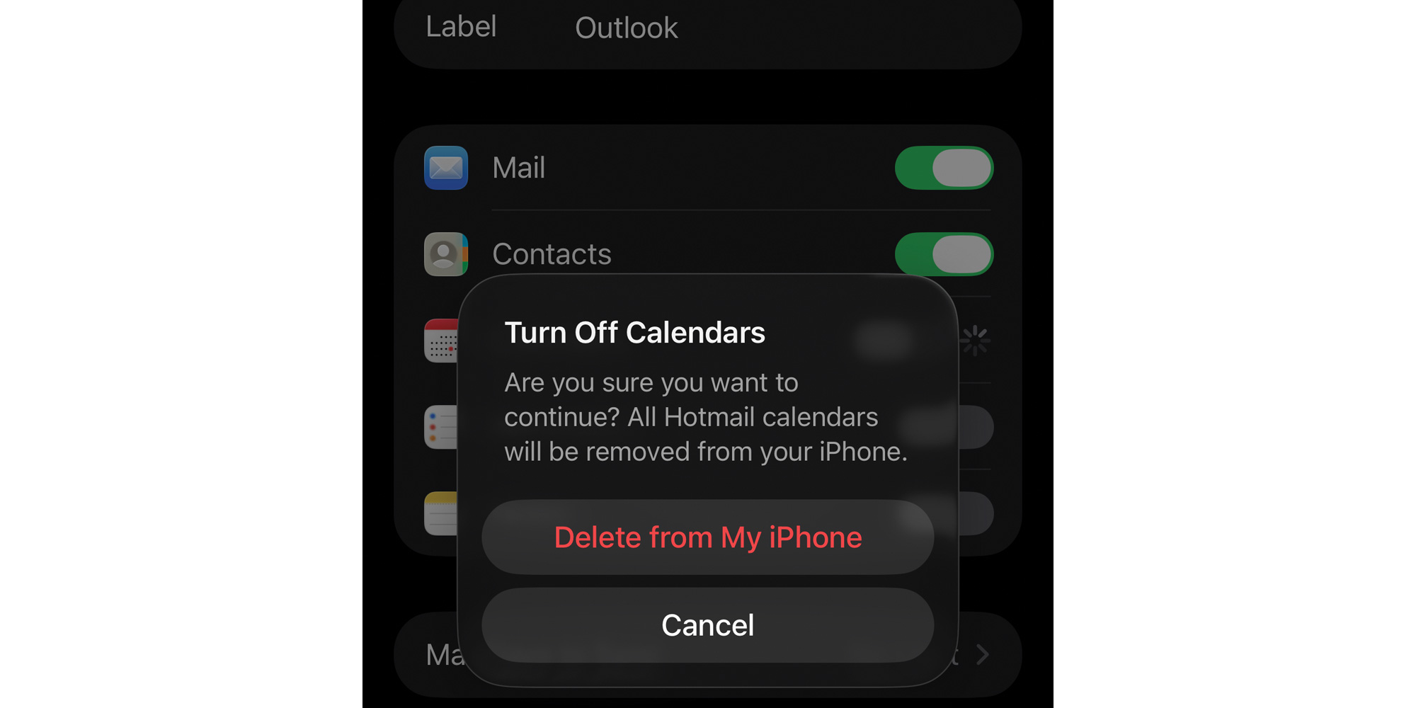 Turn off calendar on iPhone