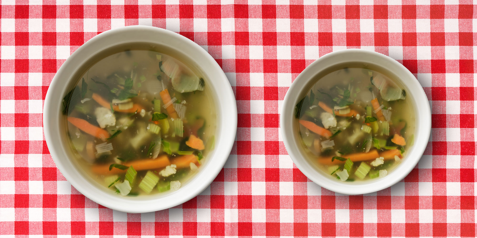 Image showing a main course bowl of soup (left) and a starter portion (right).