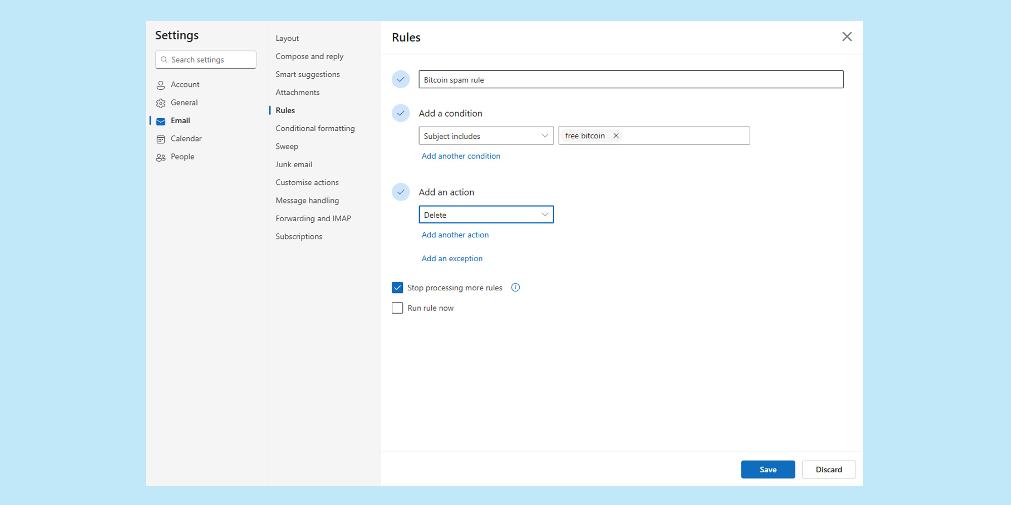 Outlook filter settings