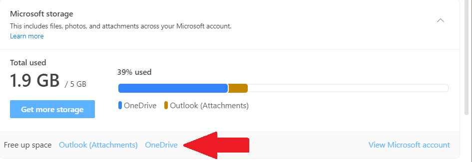 Microsoft Outlook - 'free up space' menu