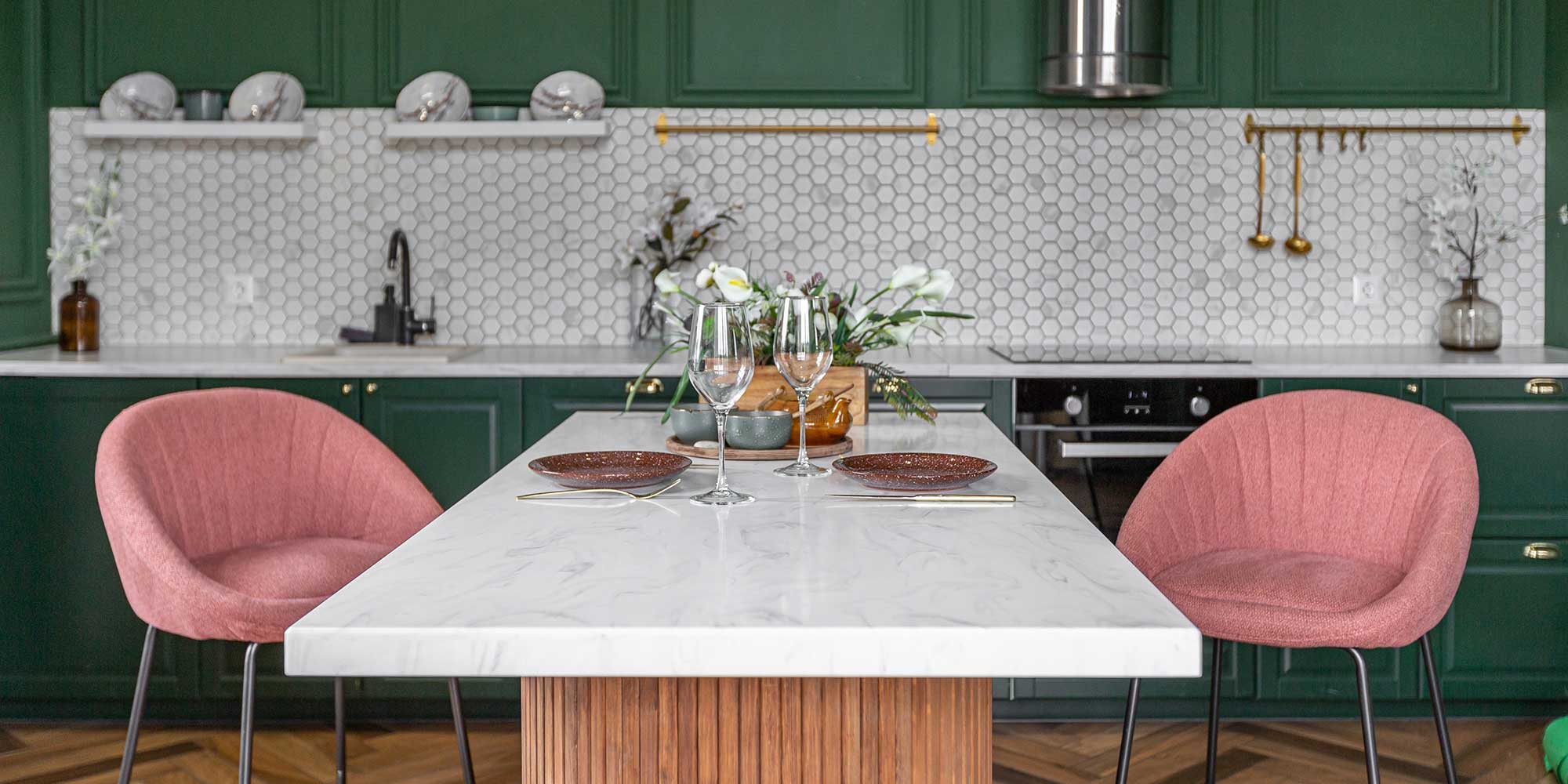 pink and green kitchen