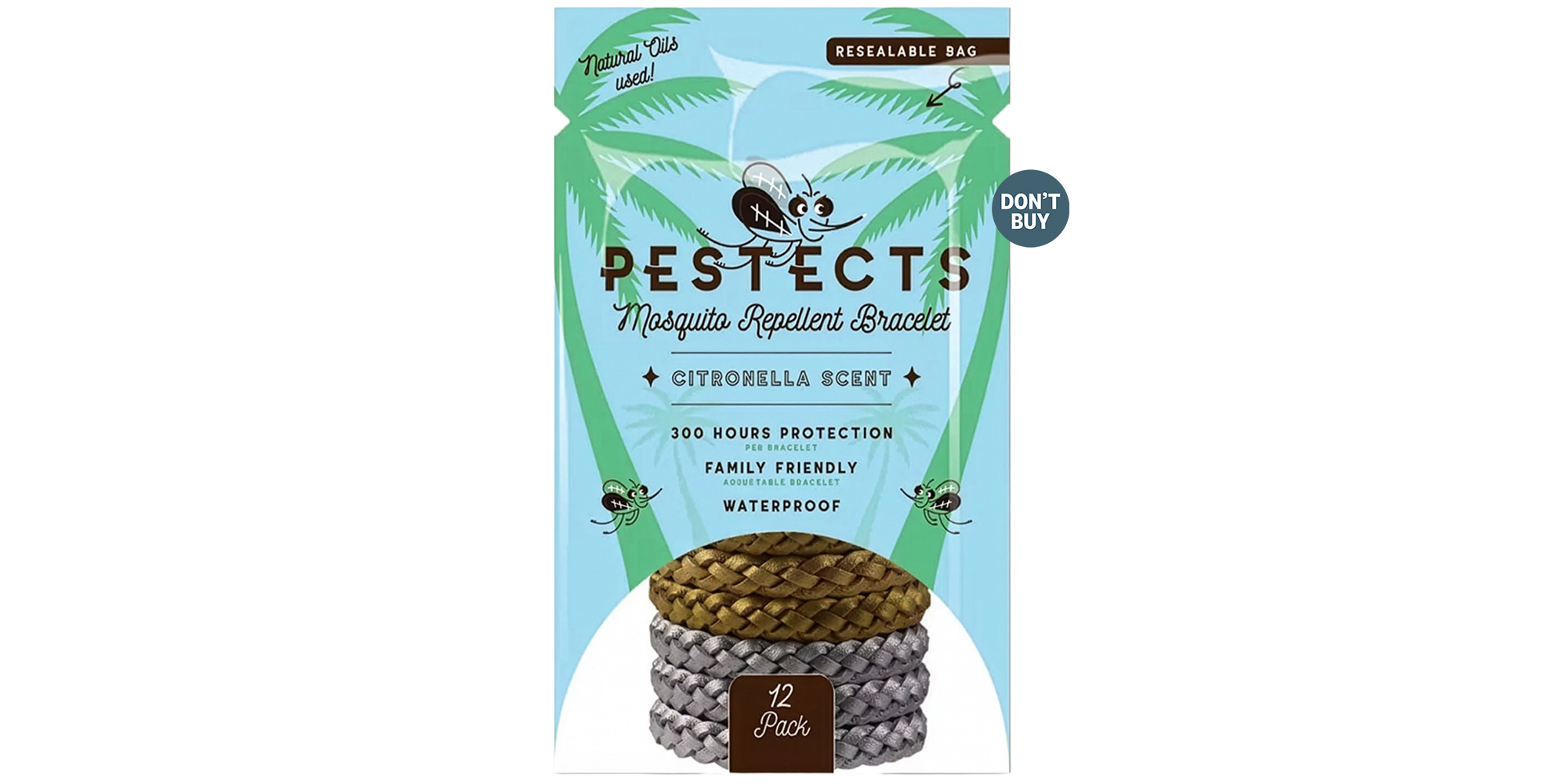 A pack of Pestects Mosquito Repellent braclets with a Which? Don't Buy logo.