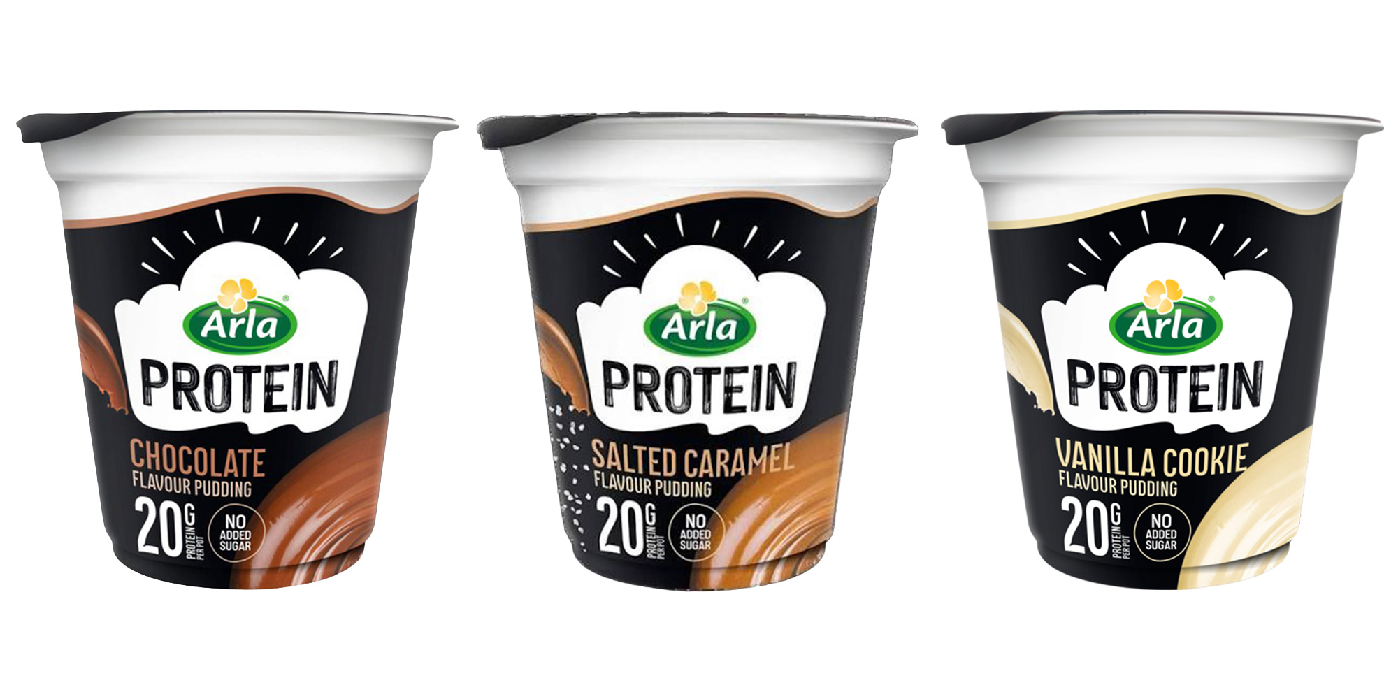 Alra Protein puddings - chocolate, salted caramel and vanilla cookie