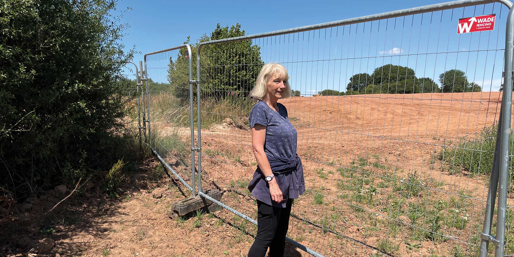 Jayne in front of blocked footpath in Coventry