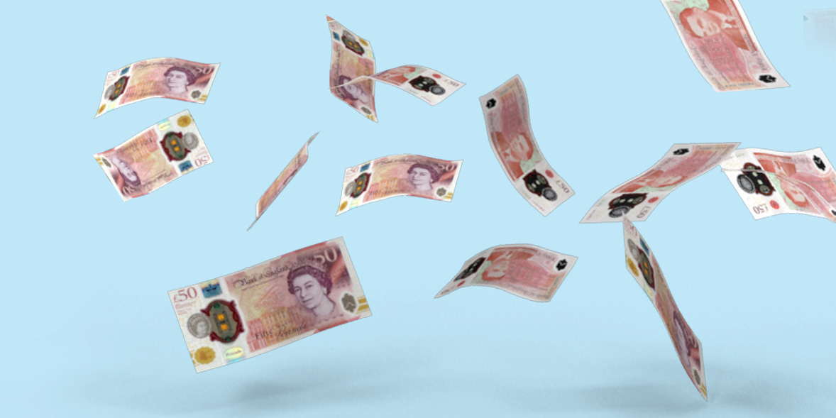 Money on blue background