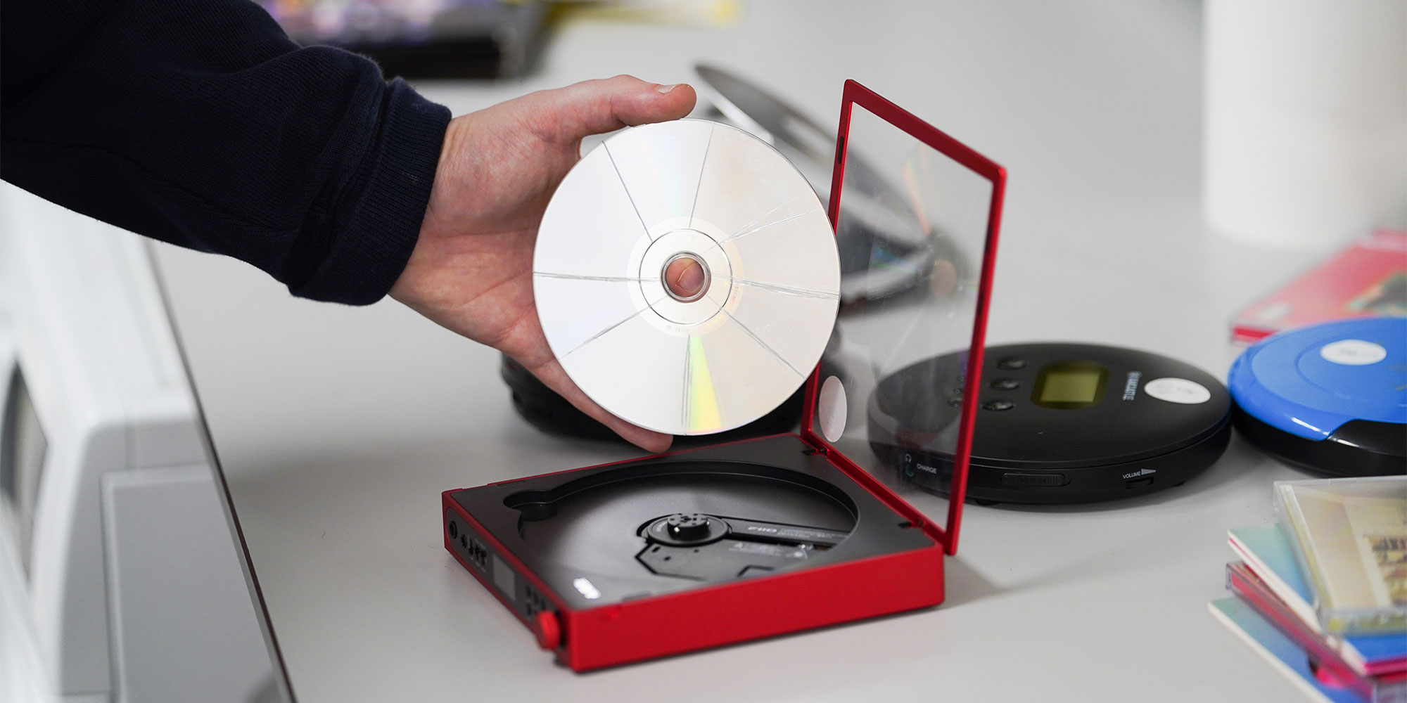 Our test CD after the error correction test - with seven scratches, each deeper than the last.