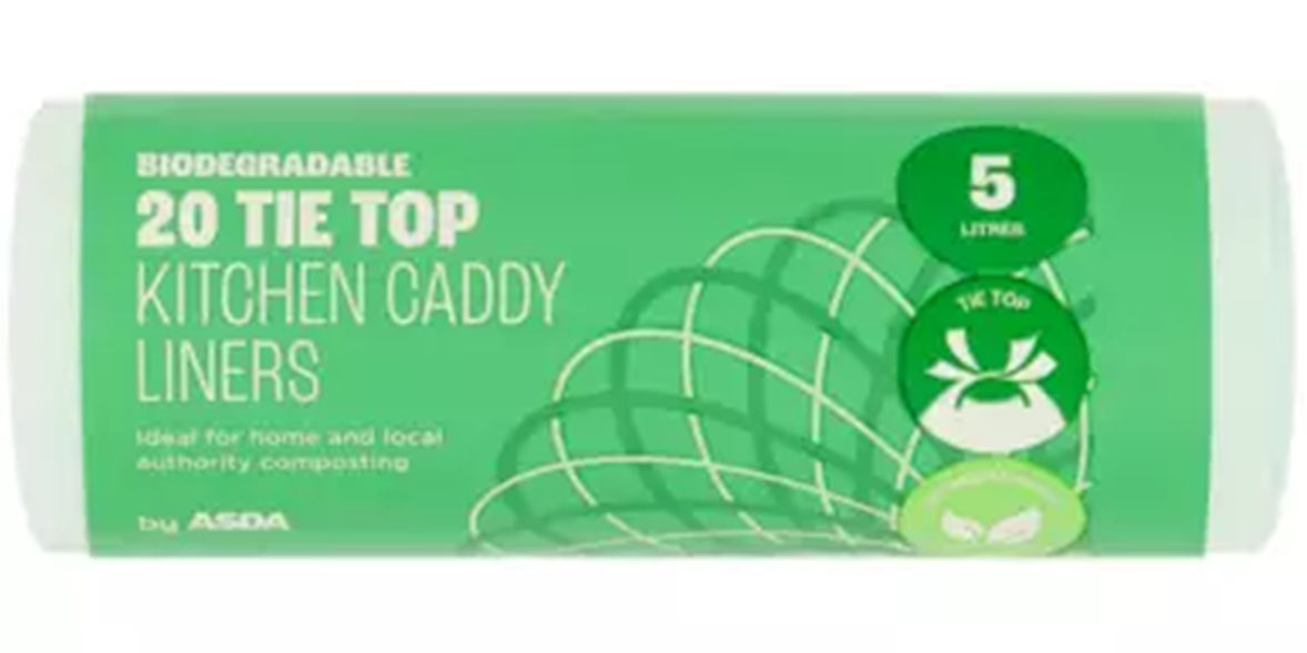 Asda Biodegradable 20 Tie Top Kitchen Caddy Liners 5 Litres