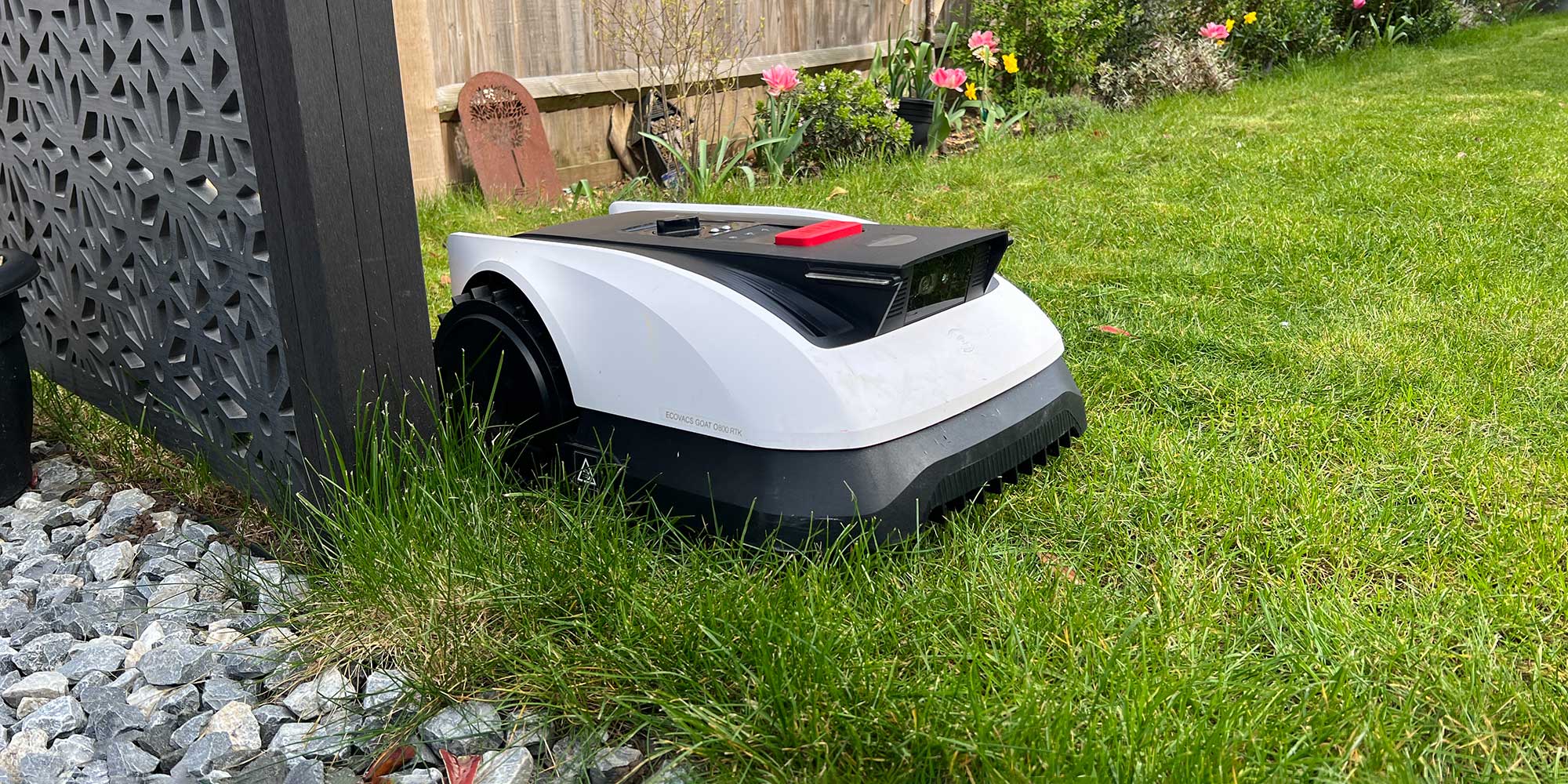 A robot lawnmower cutting grass