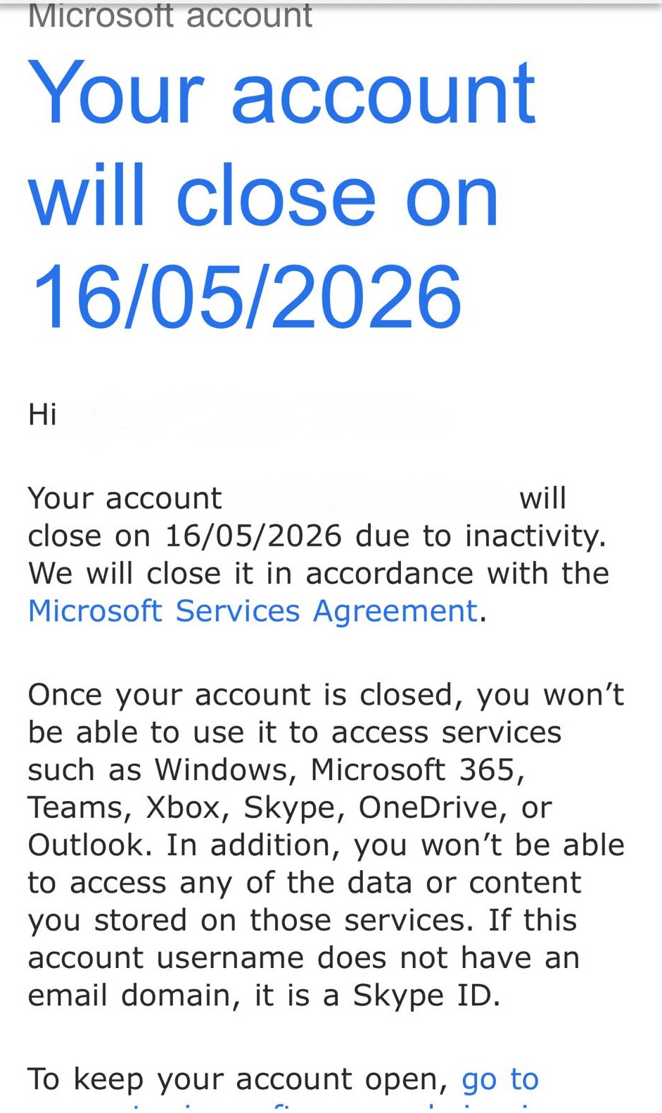 A scam email impersonating Microsoft
