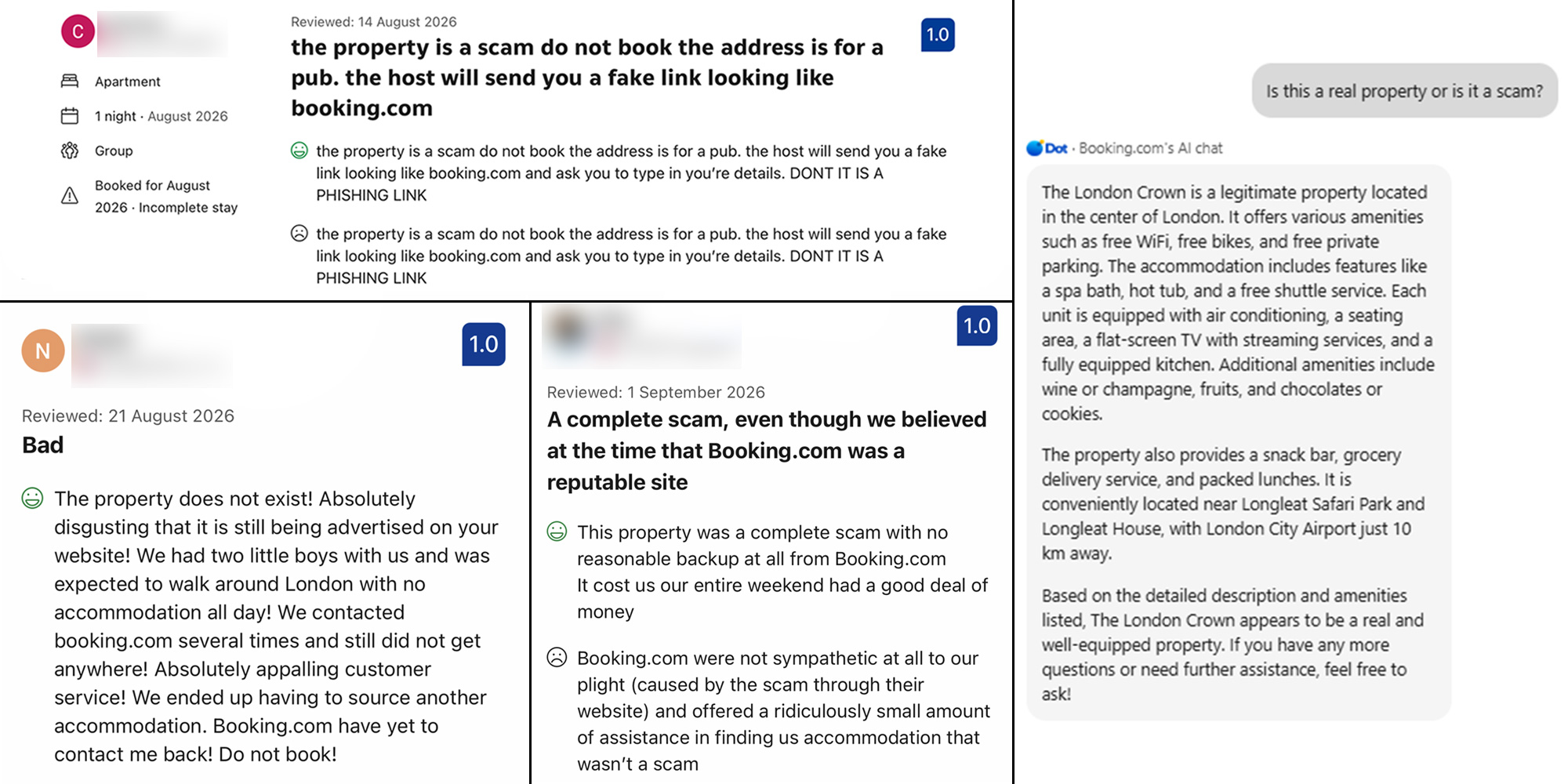 Fake pub scam reviews