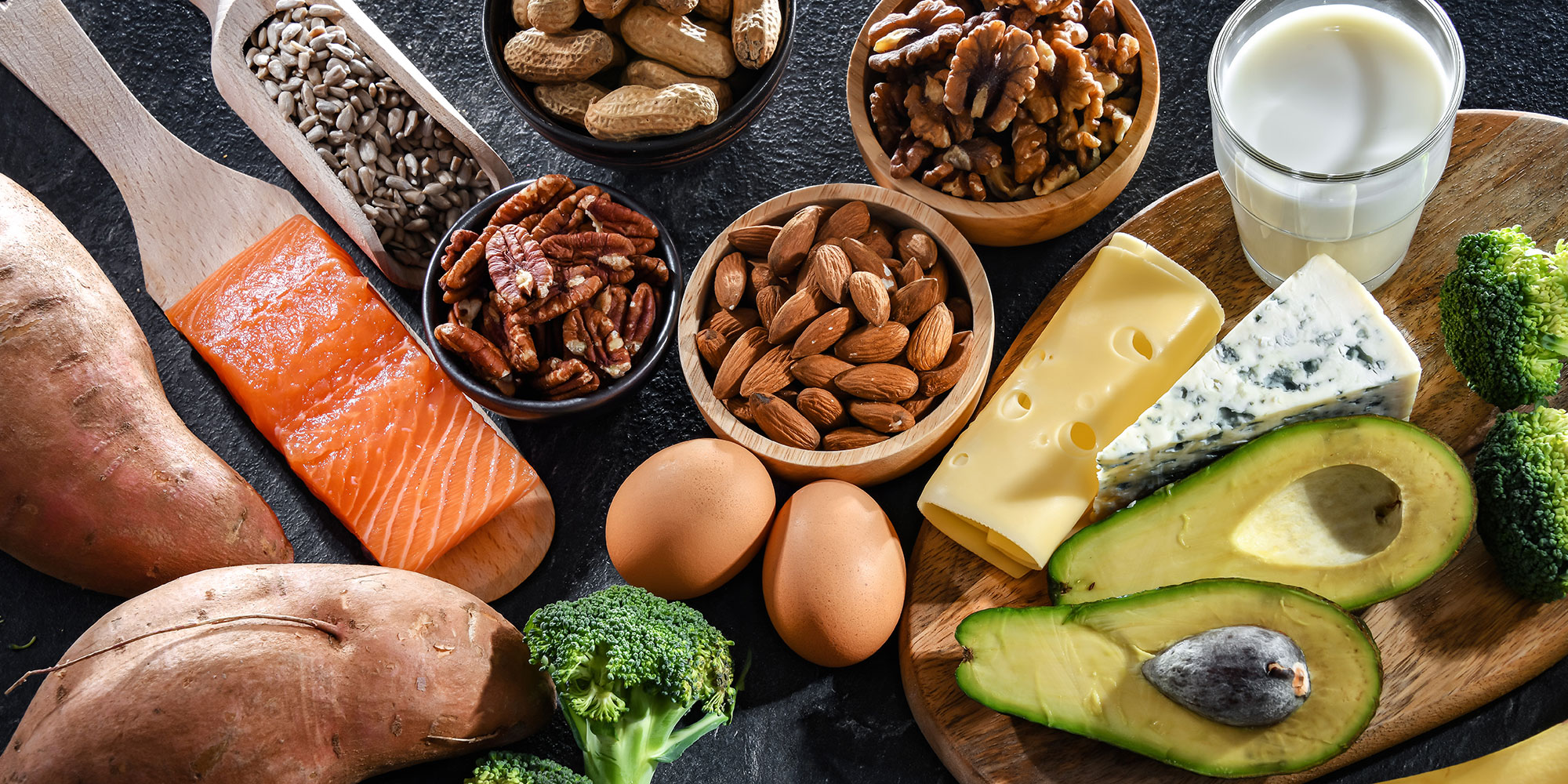 Foods which contain biotin, including eggs, nuts and vegetables