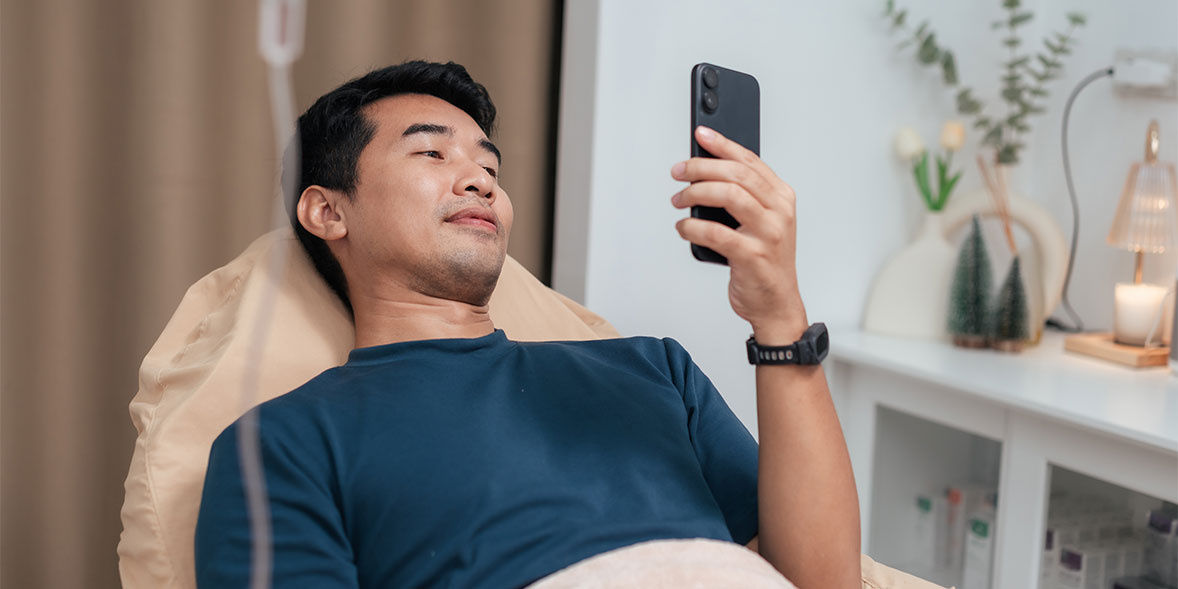 Someone getting an IV vitamin drip