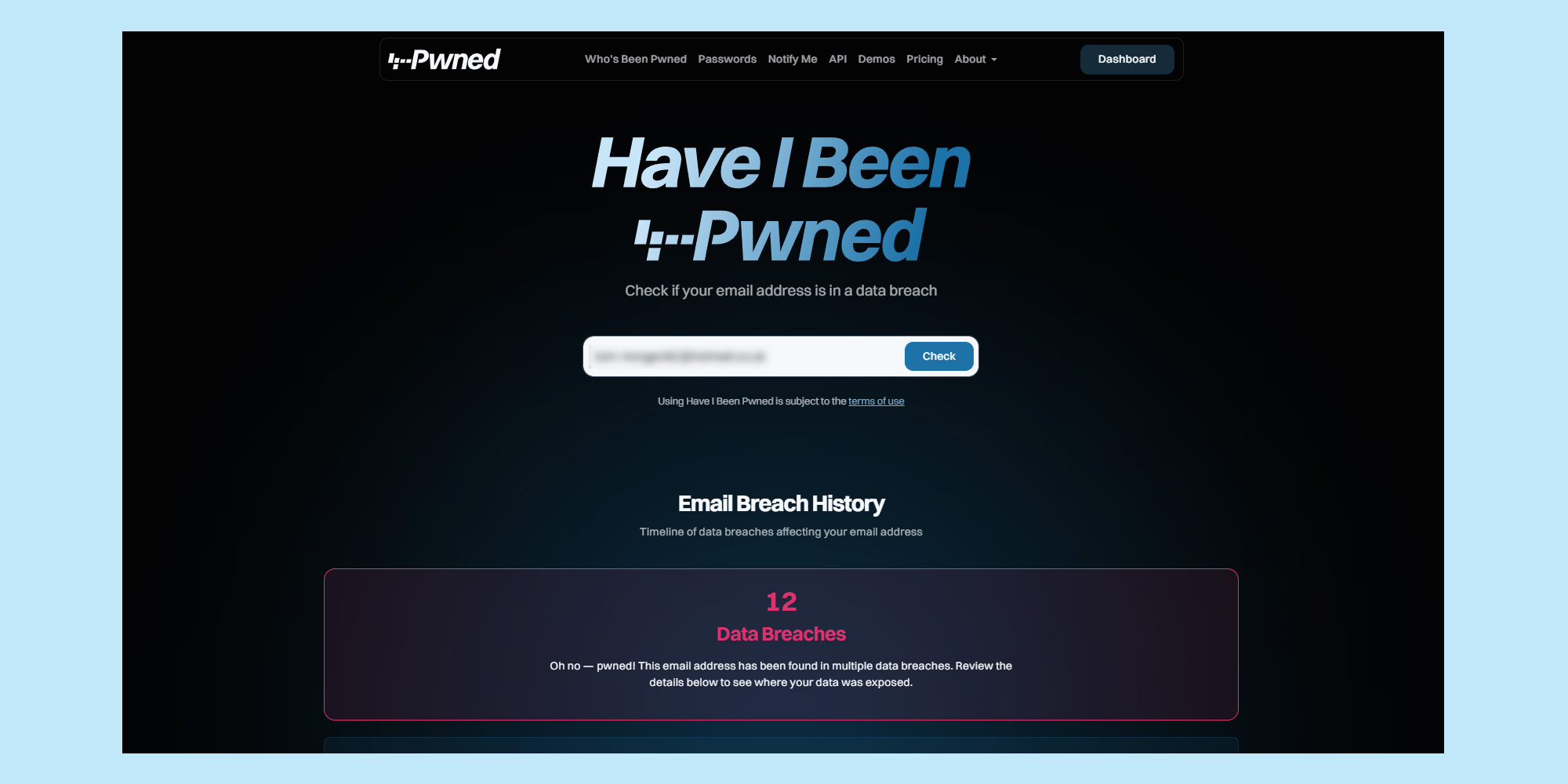 HaveIBeenPwned screenshot