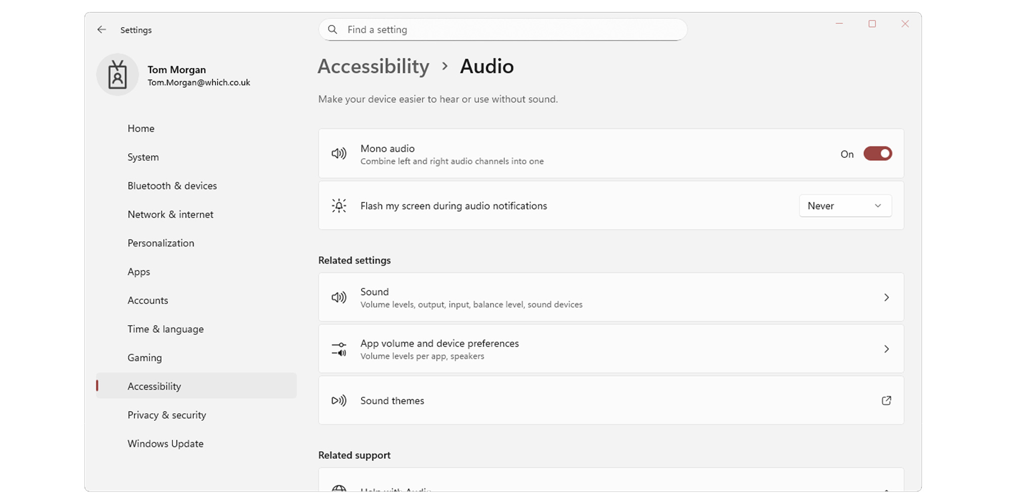 Mono audio on Windows 11
