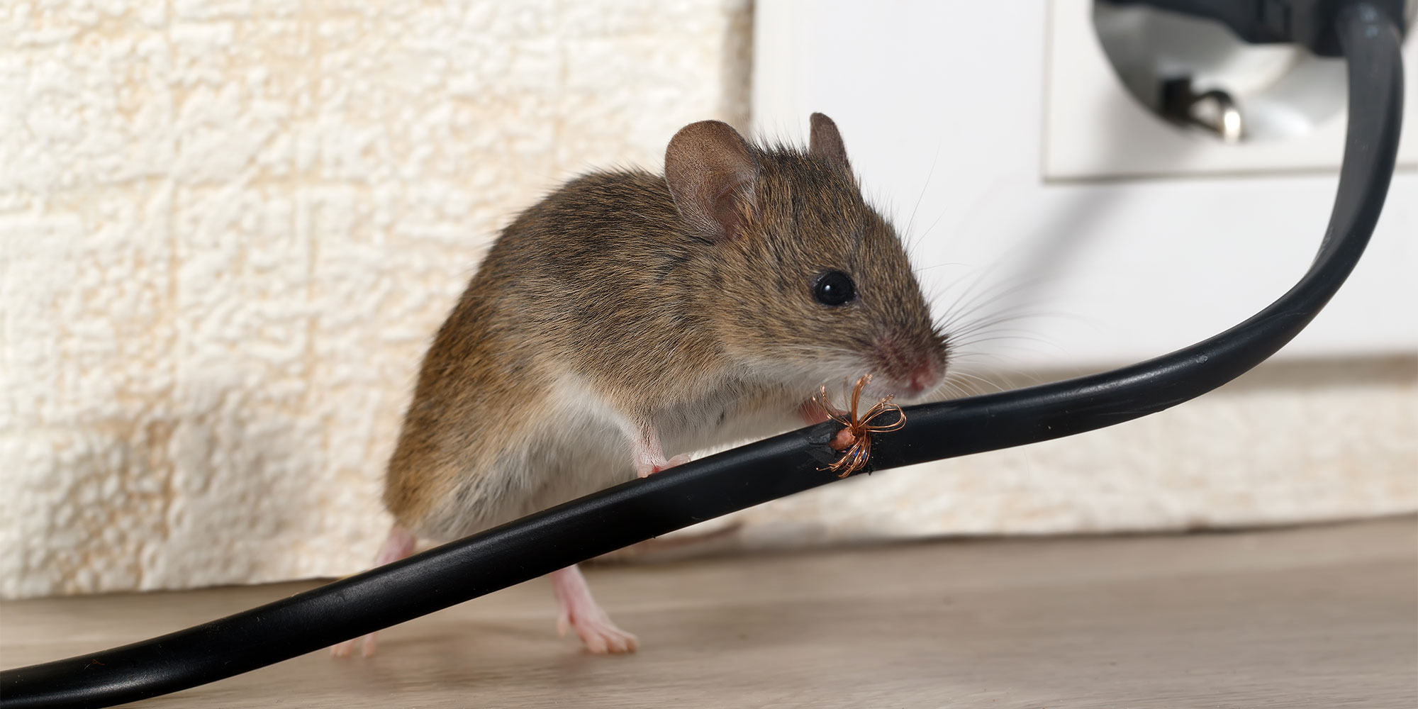 Mouse chewing a cable