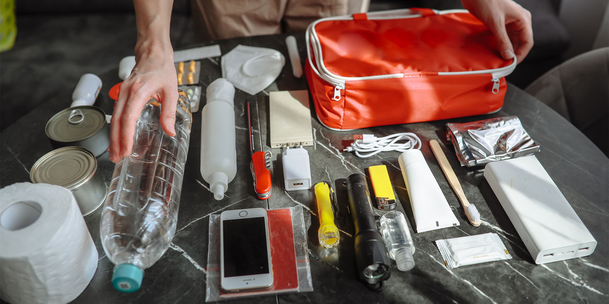 Emergency supplies on a table