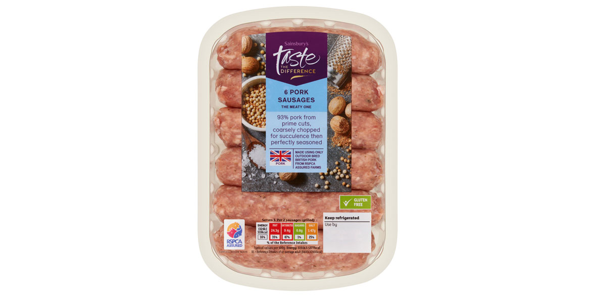 Pack of 6 taste the difference Sainsbury's pork sausages