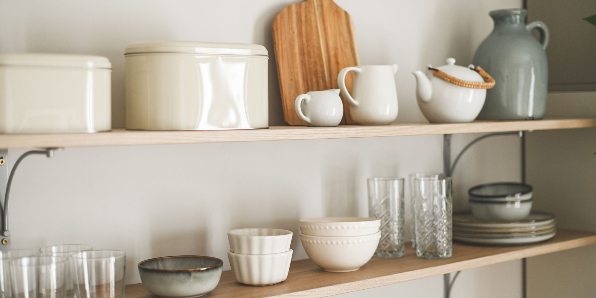 open shelves with crockery