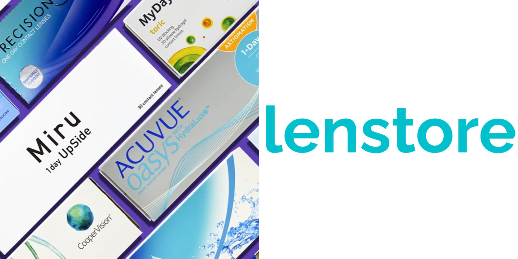 Lenstore logo and boxes of contact lenses