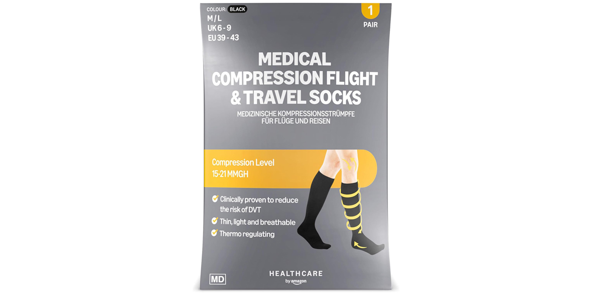 Amazon Basics Medical Compression Flight Travel Socks box