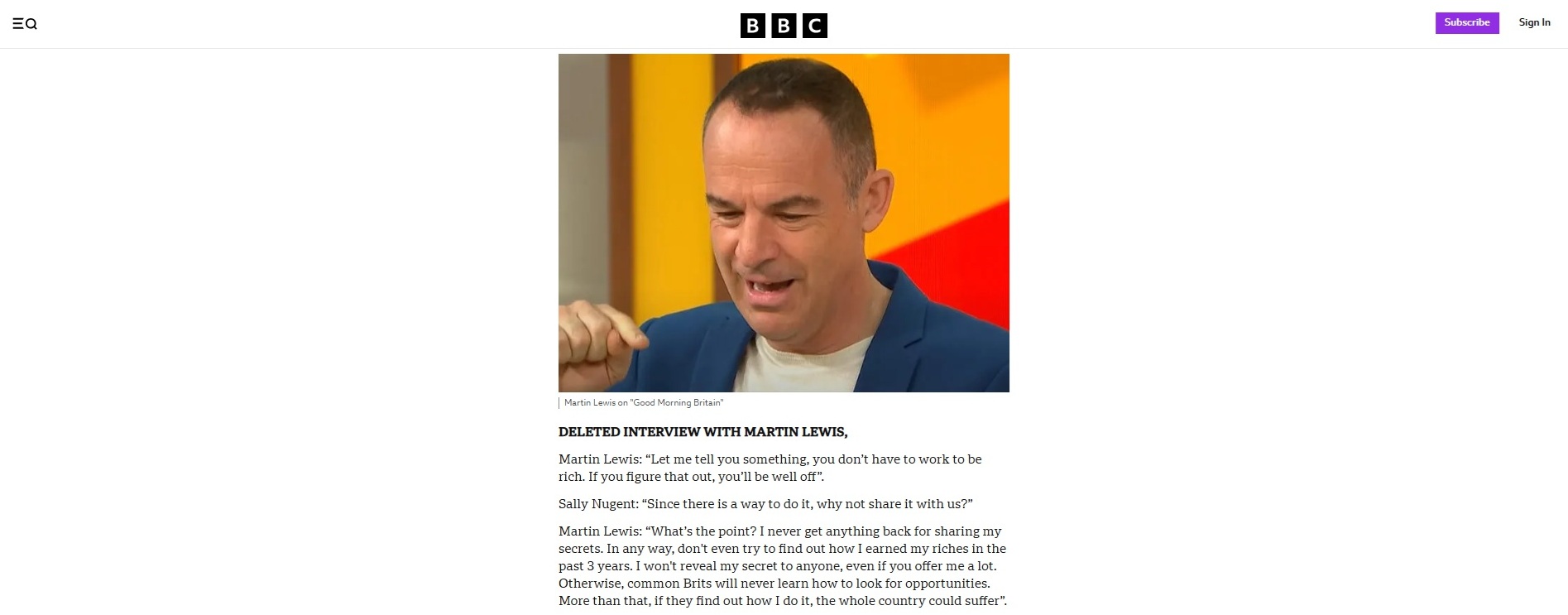 A scam website impersonating the BBC and Martin Lewis to peddle an investment scam