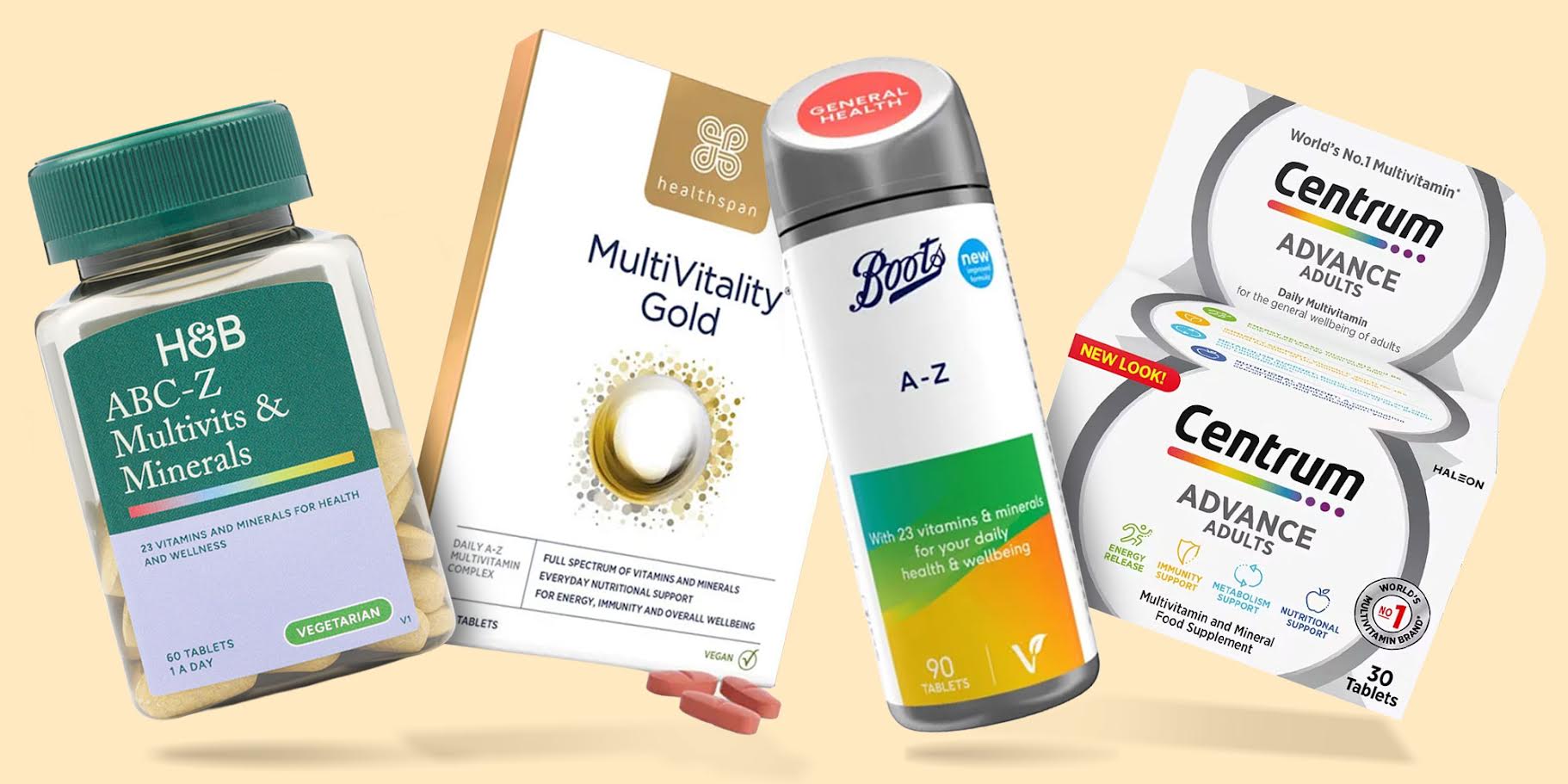 A mix of multivitamin tablets