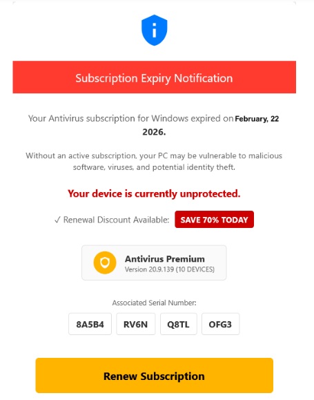A scam email impersonating Norton