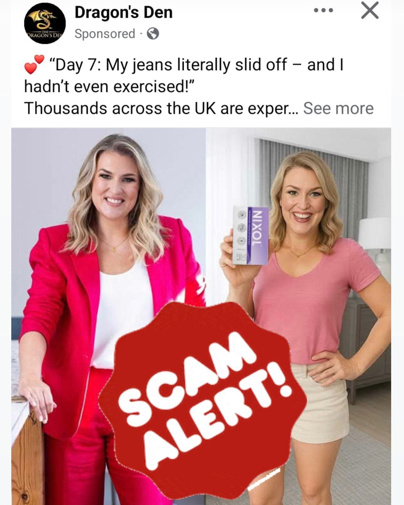 A advert promoting Nixol supplements using the images of ex-Dragon Sara Davies