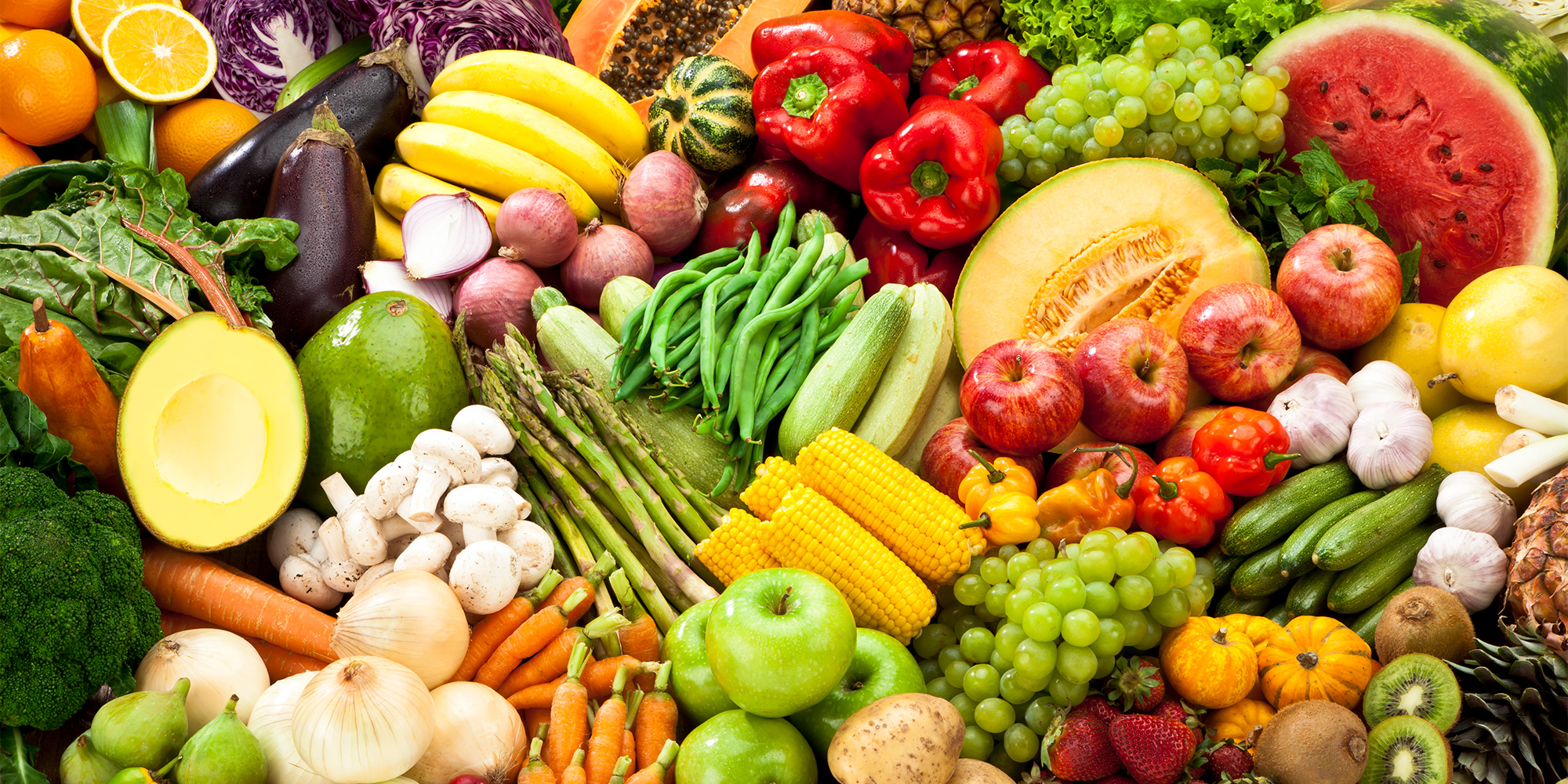 Fruit and vegetables piled up