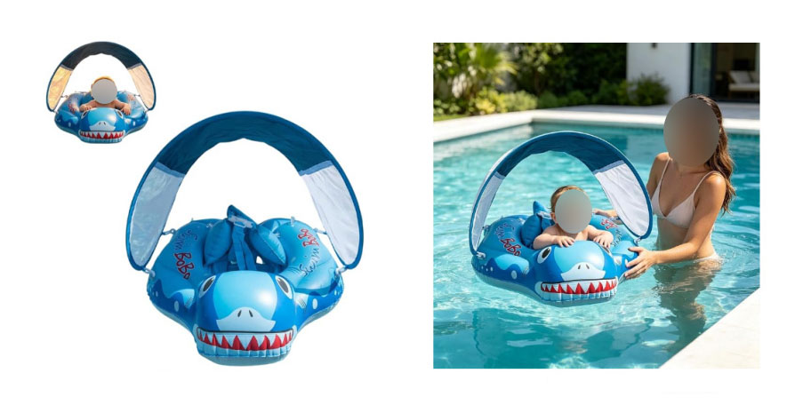 Dangerous baby swim float with canopy