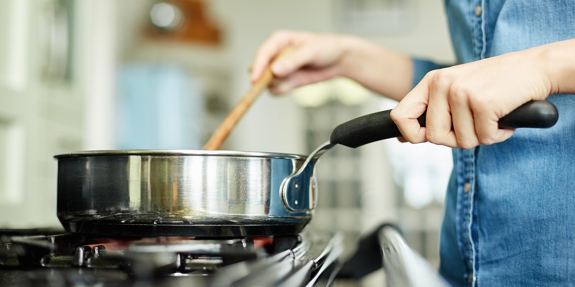 Stainless steel pan on a hob