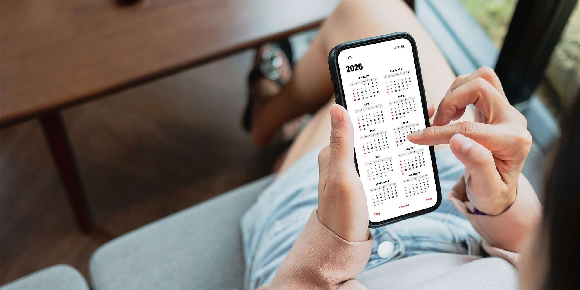 Looking at phone calendar