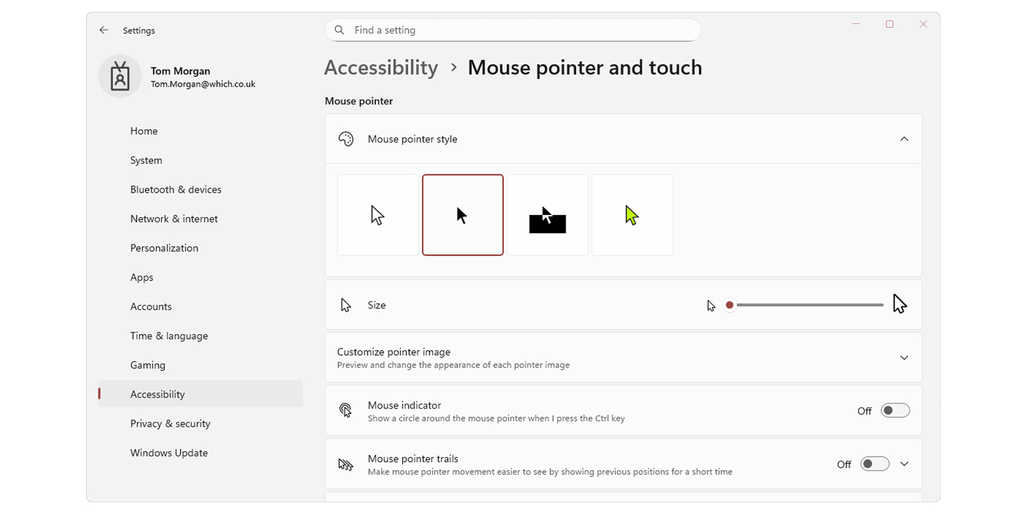 Mouse pointer on Windows 11