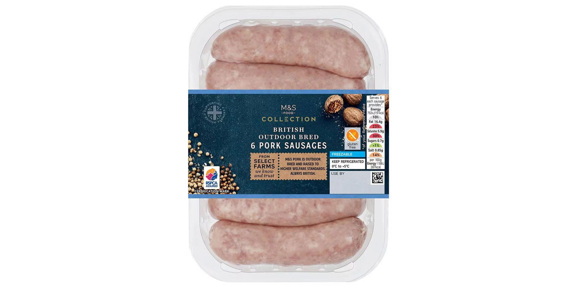 Six pack of M&S Collection pork sausages