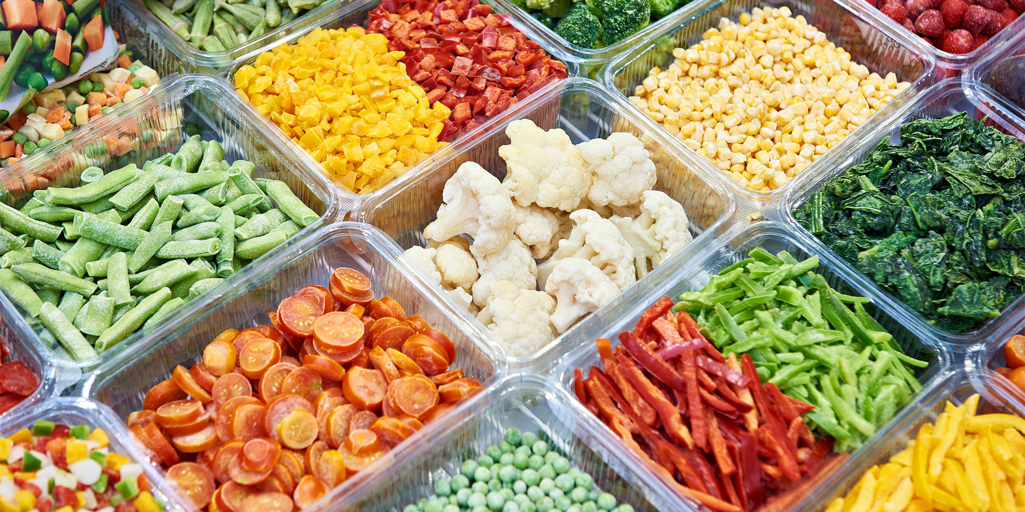 Frozen veg organised into trays 