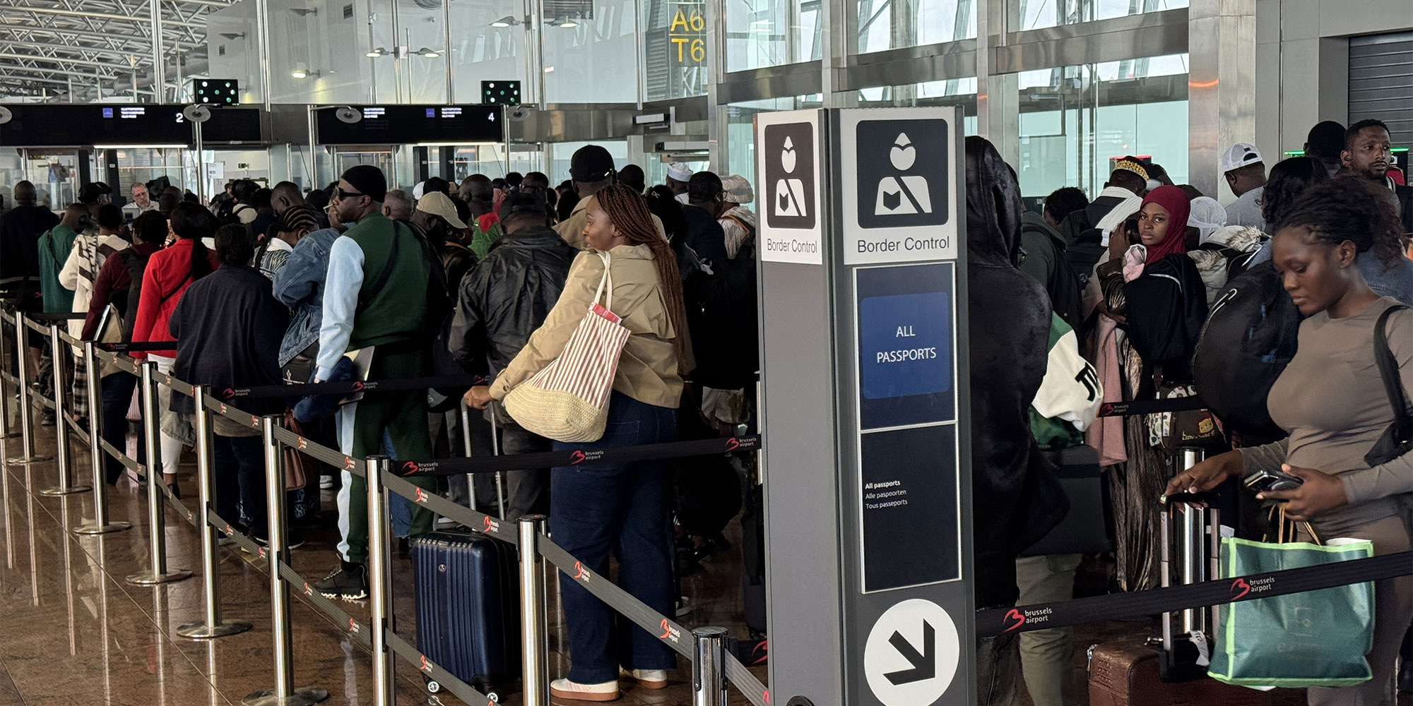 Border control queues at Brussels airport