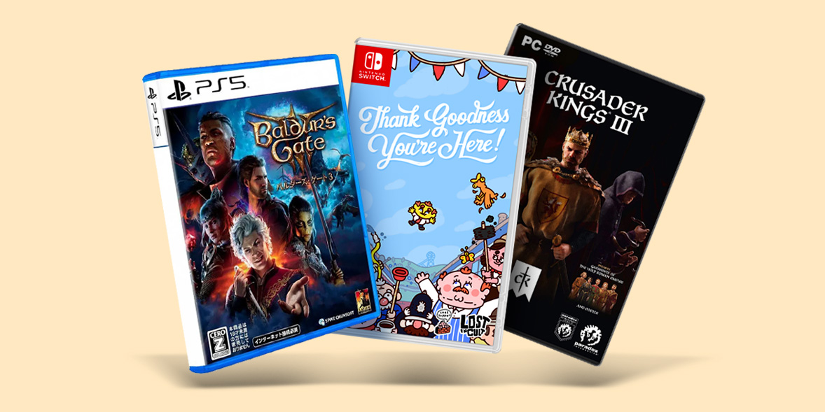 Three game boxes for various games