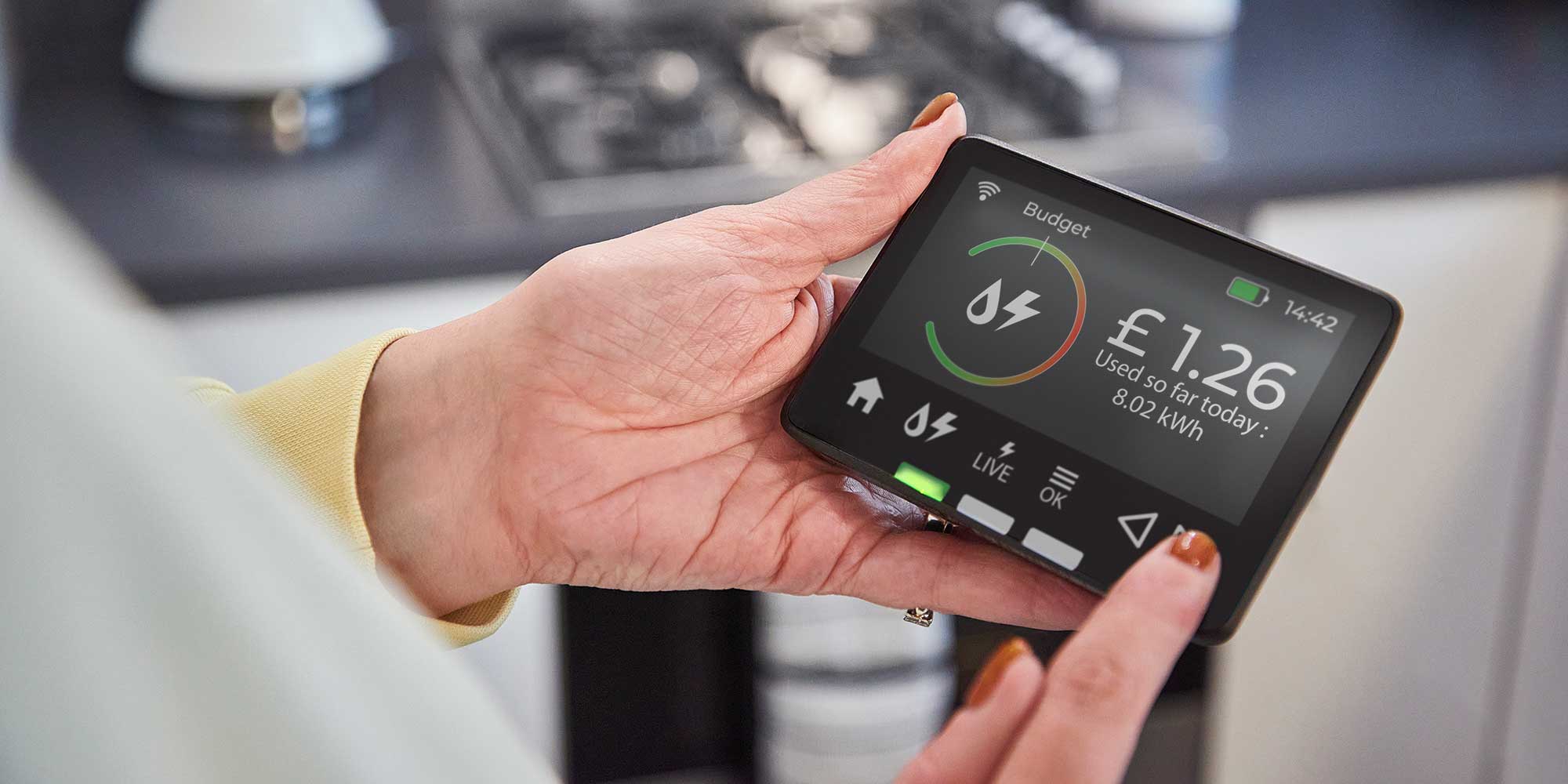 Pair of hands holding an energy smart meter