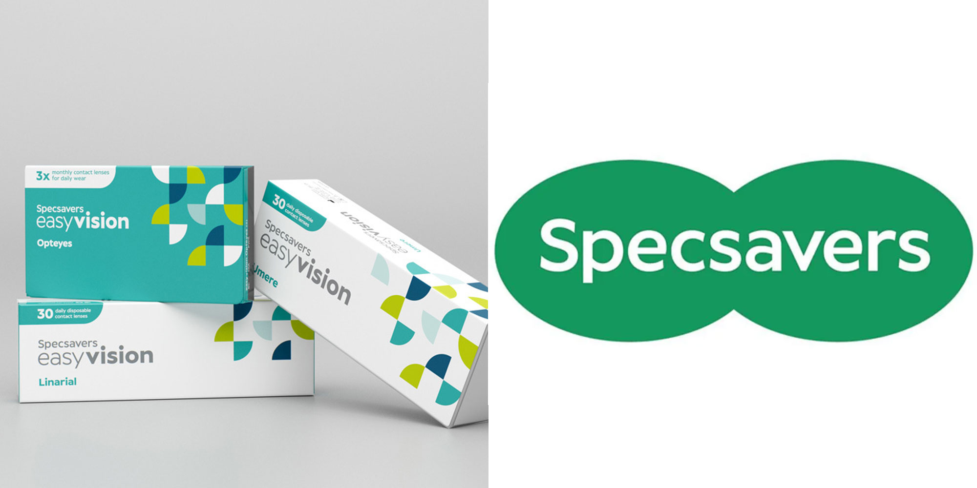Specsavers logo and boxes of contact lenses