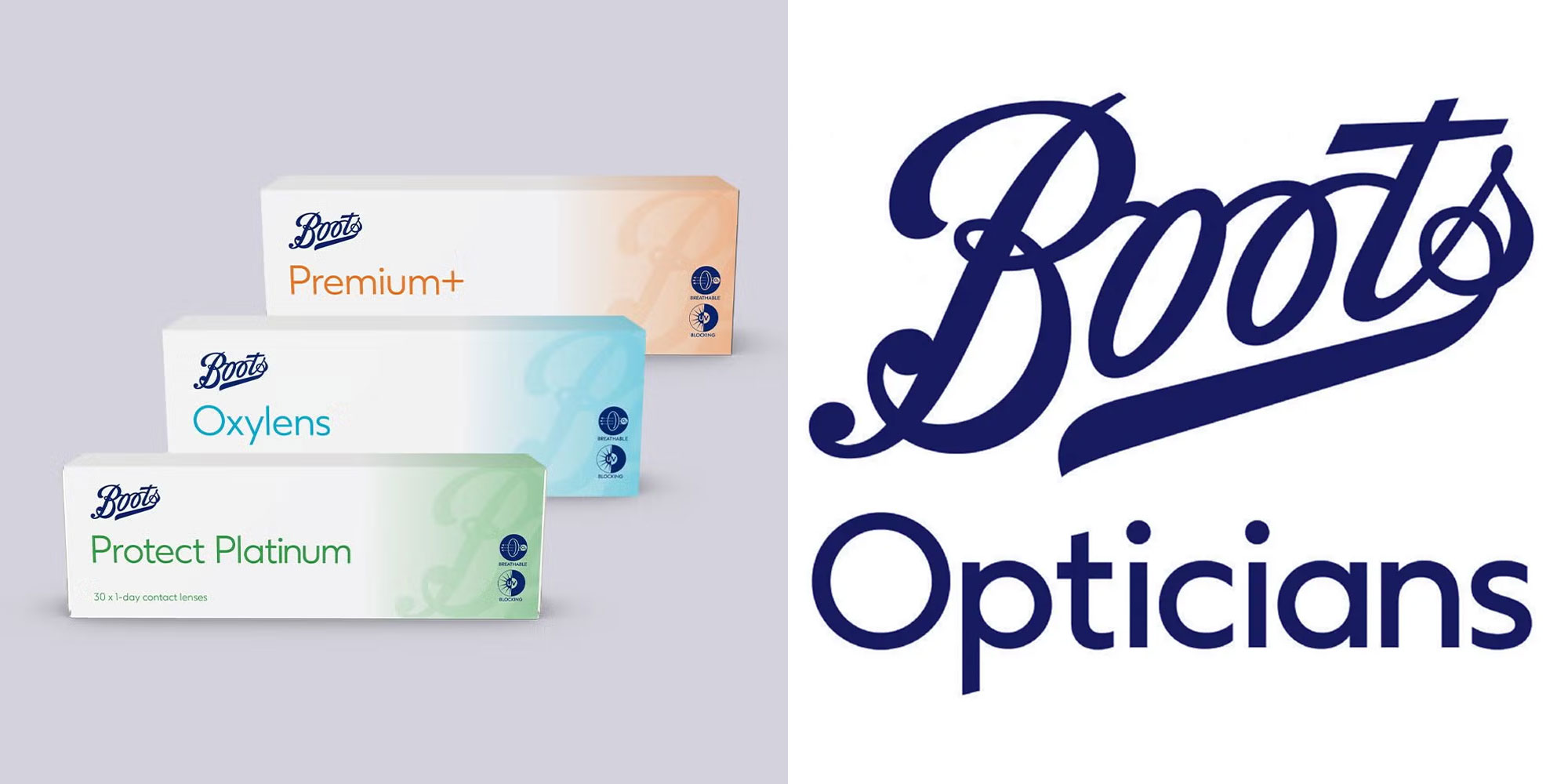 Boots Opticians logo and packets of lenses