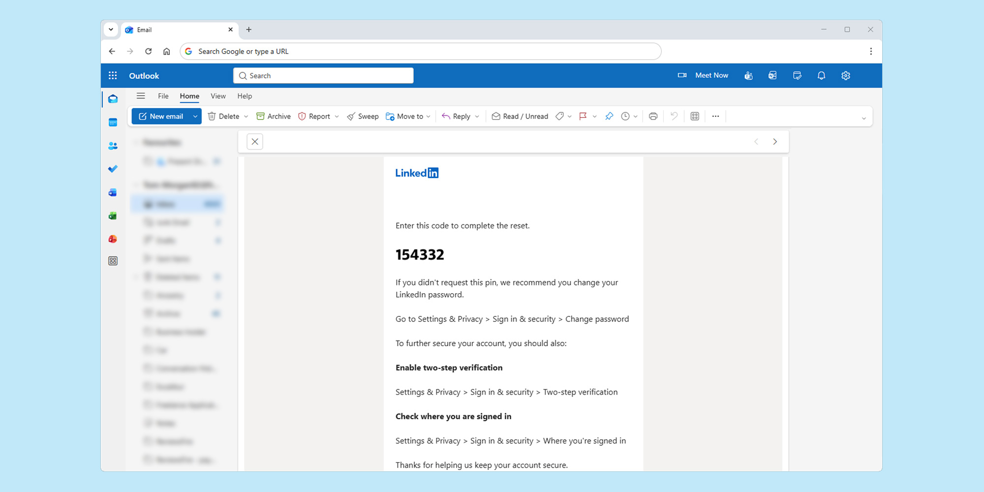 LinkedIn password reset email