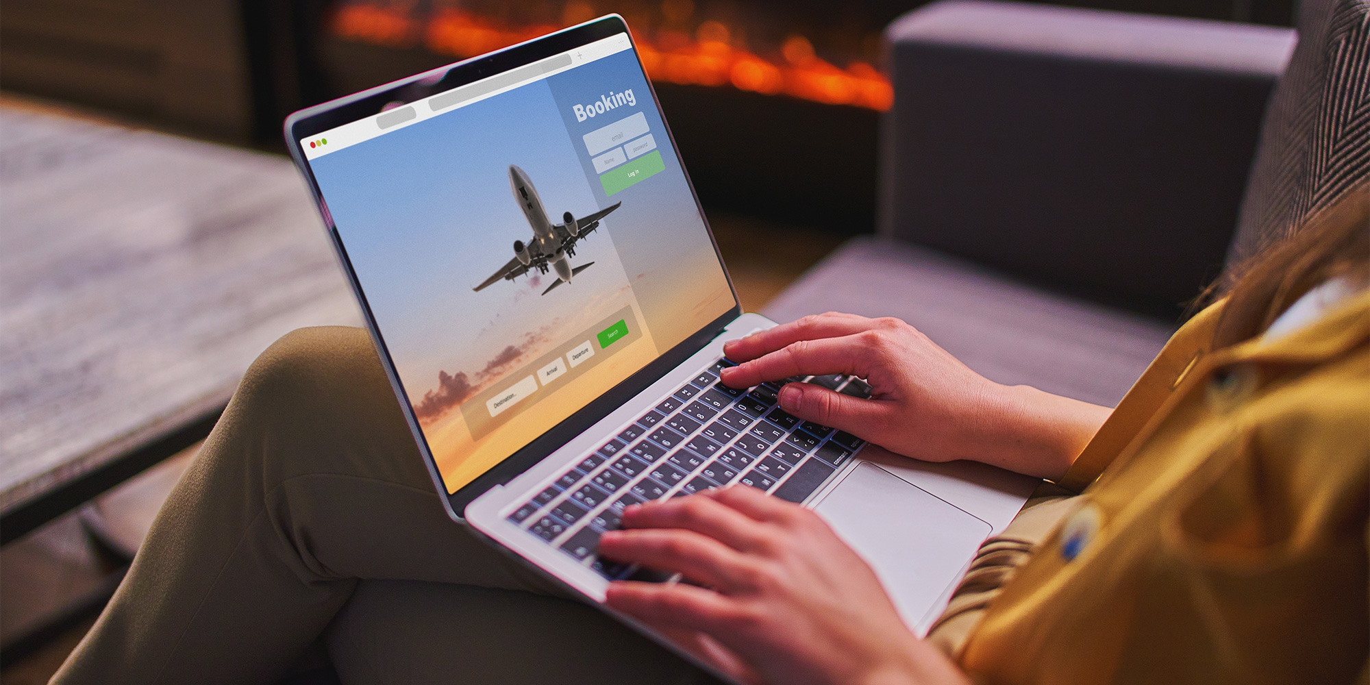 Booking a flight on a laptop