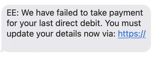 A scam text message impersonating EE